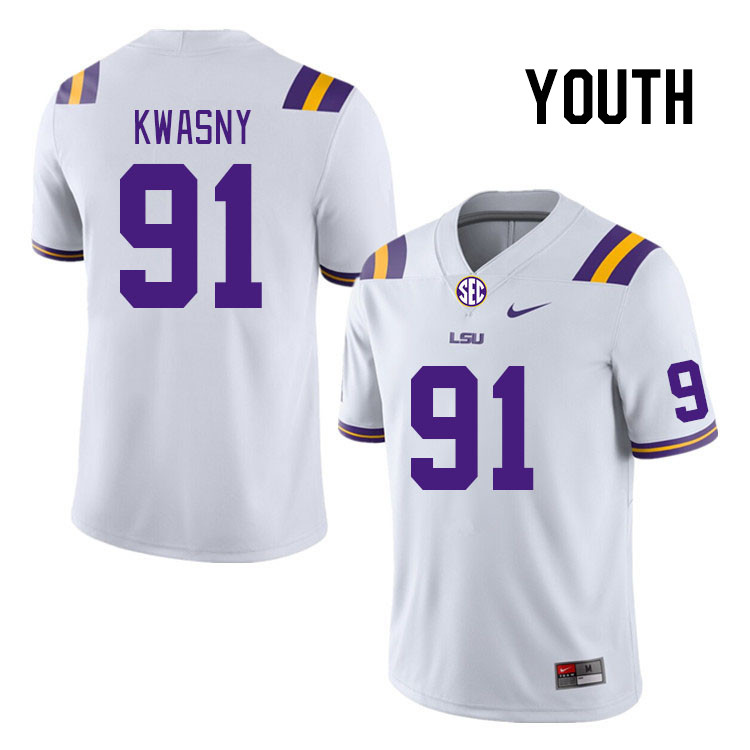 Youth #91 JC Kwasny LSU Tigers College Football Jerseys Stitched-White